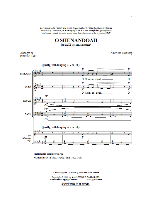 Greg Gilpin Shenandoah Sheet Music