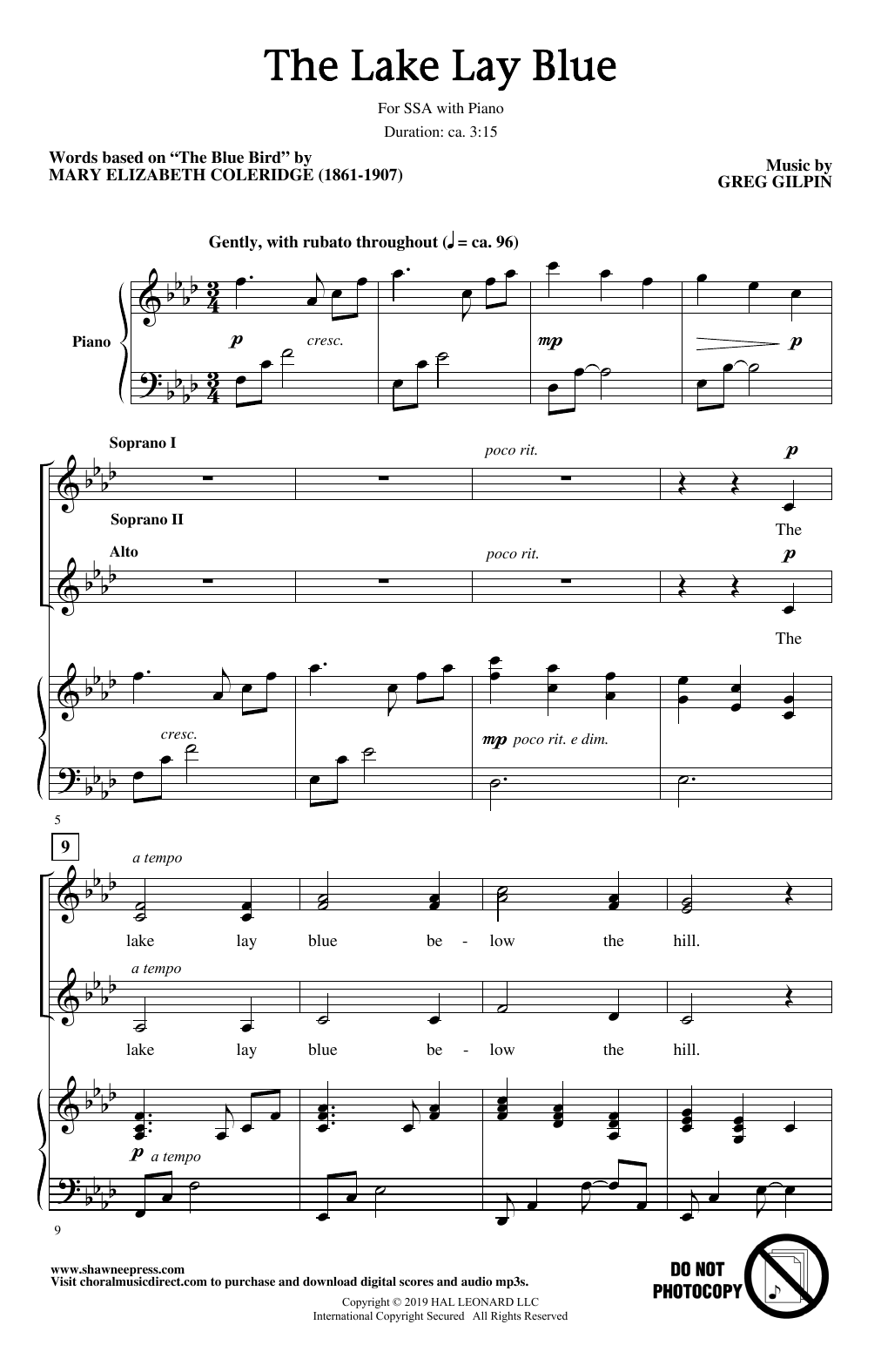 Greg Gilpin The Lake Lay Blue Sheet Music