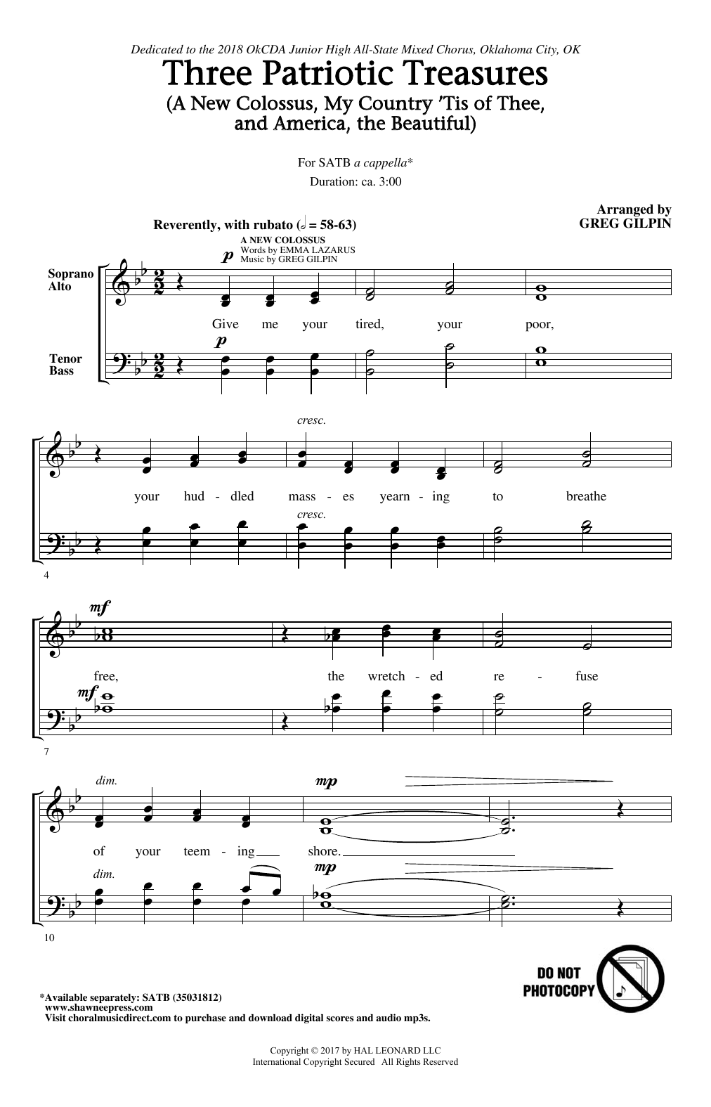 Greg Gilpin Three Patriotic Treasures Sheet Music
