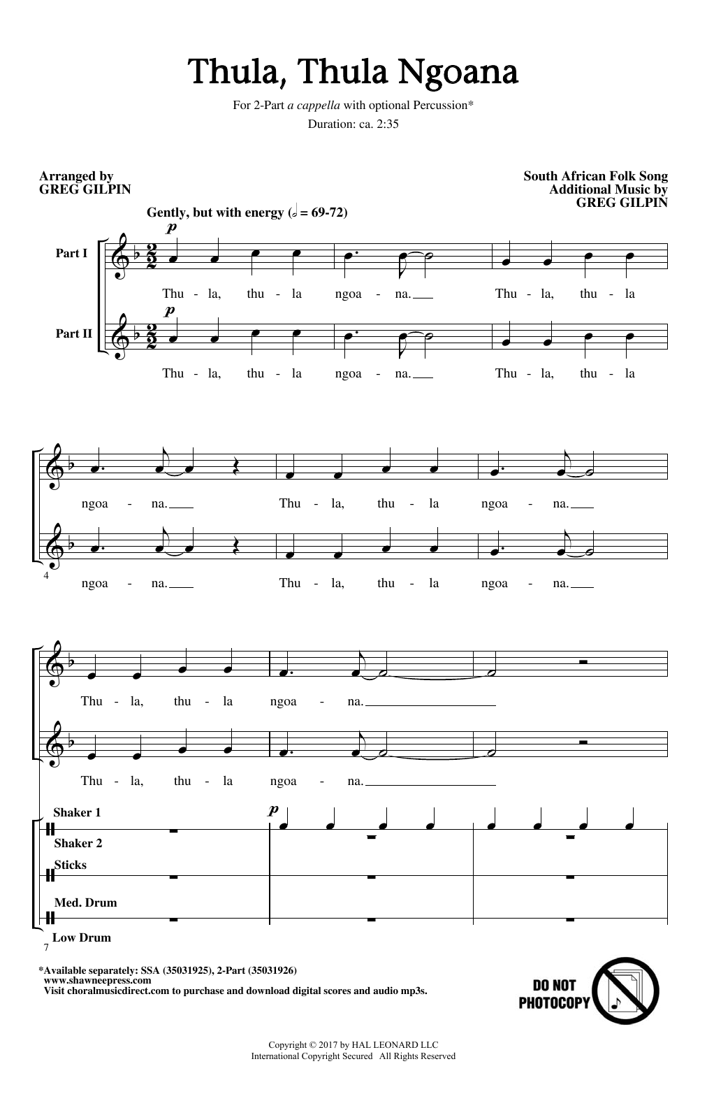 Greg Gilpin Thula Thula Ngoana Sheet Music