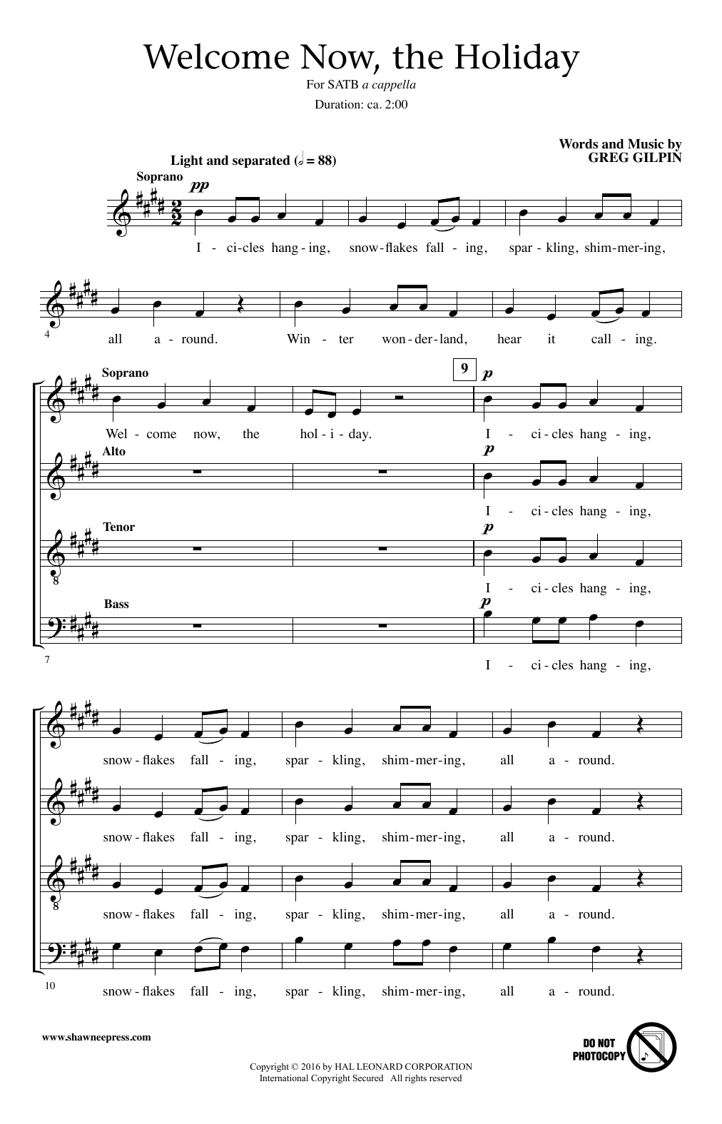 Greg Gilpin Welcome Now, The Holiday Sheet Music