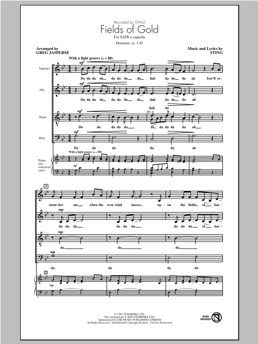 Greg Jasperse Fields Of Gold Sheet Music