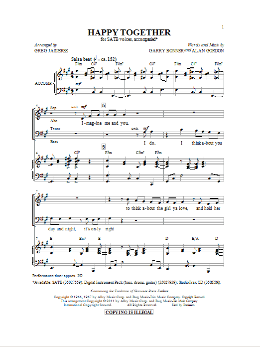 Greg Jasperse Happy Together Sheet Music