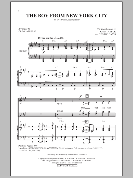 Greg Jasperse The Boy From New York City Sheet Music