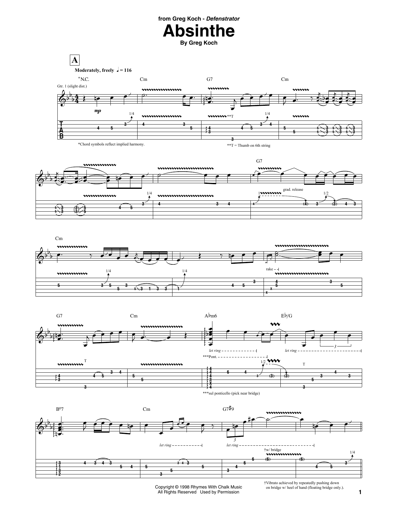 Greg Koch Absinthe Sheet Music