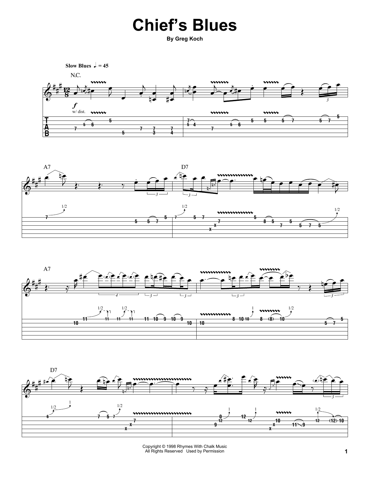 Greg Koch Chief's Blues Sheet Music