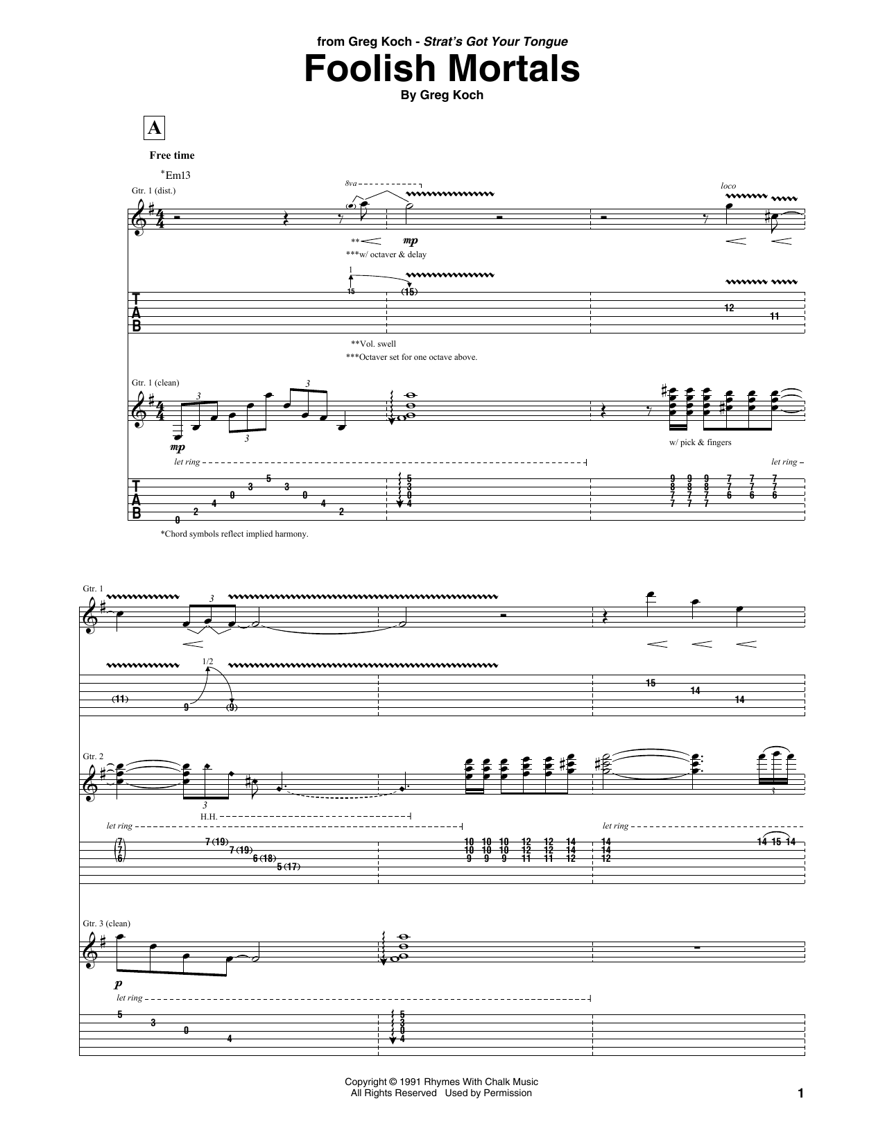 Greg Koch Foolish Mortals Sheet Music