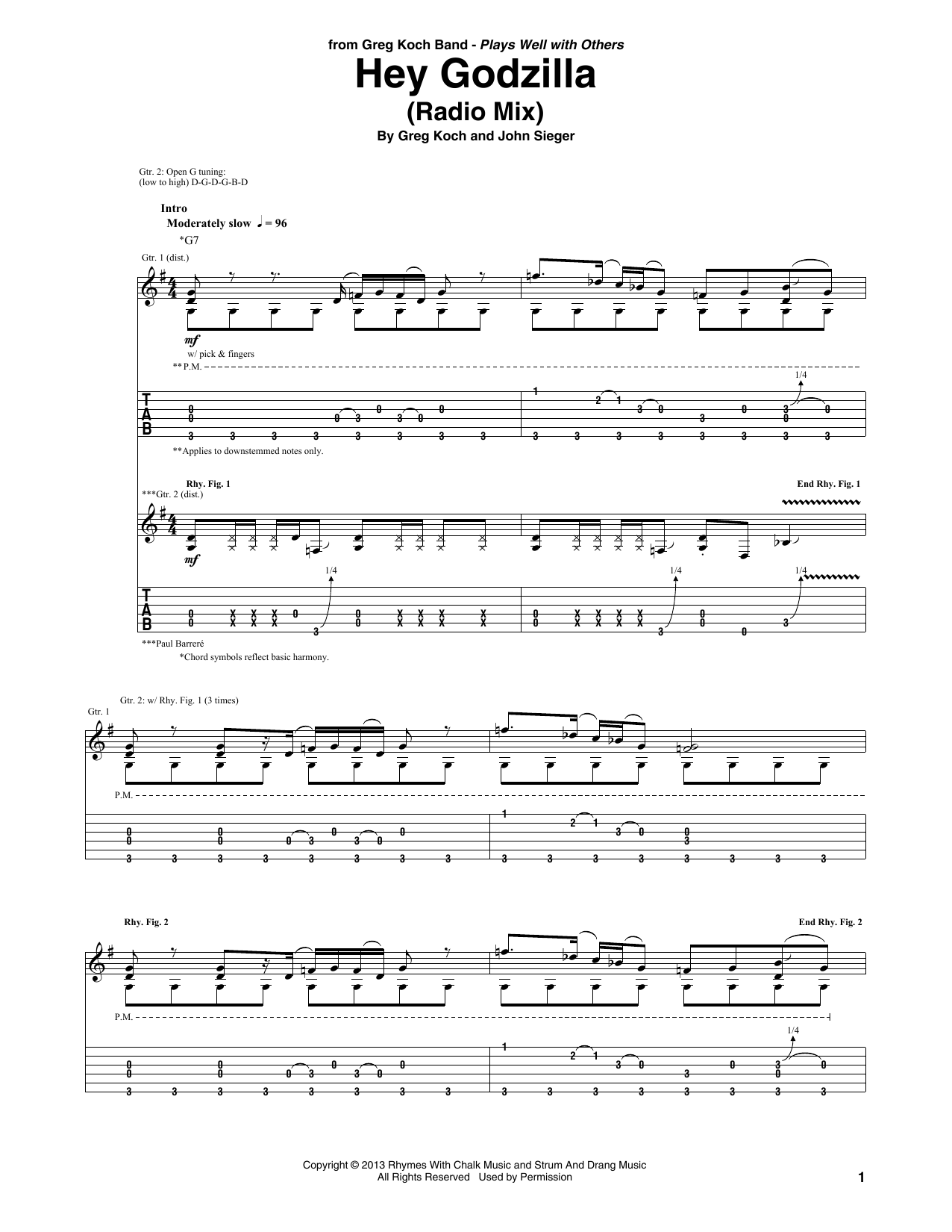 Greg Koch Hey Godzilla Sheet Music