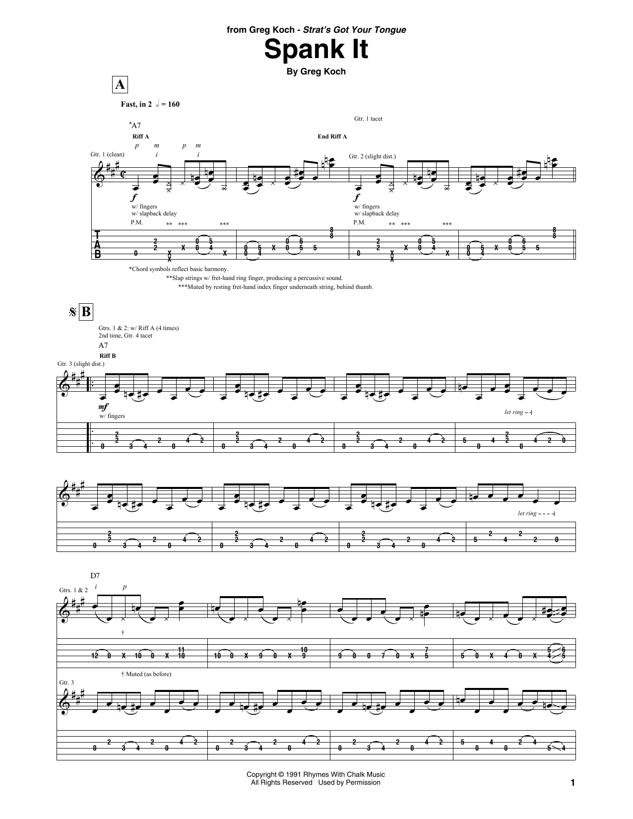 Greg Koch Spank It Sheet Music