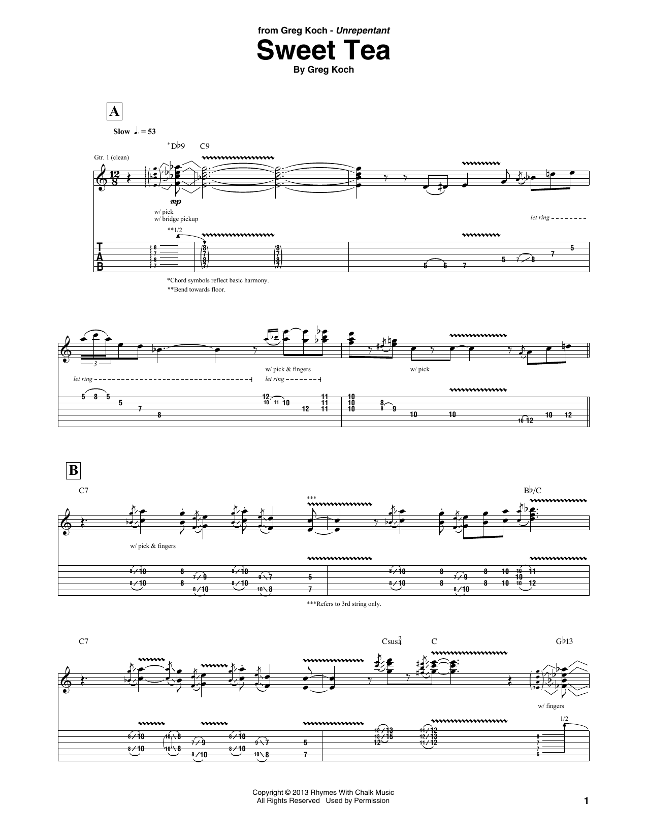 Greg Koch Sweet Tea Sheet Music