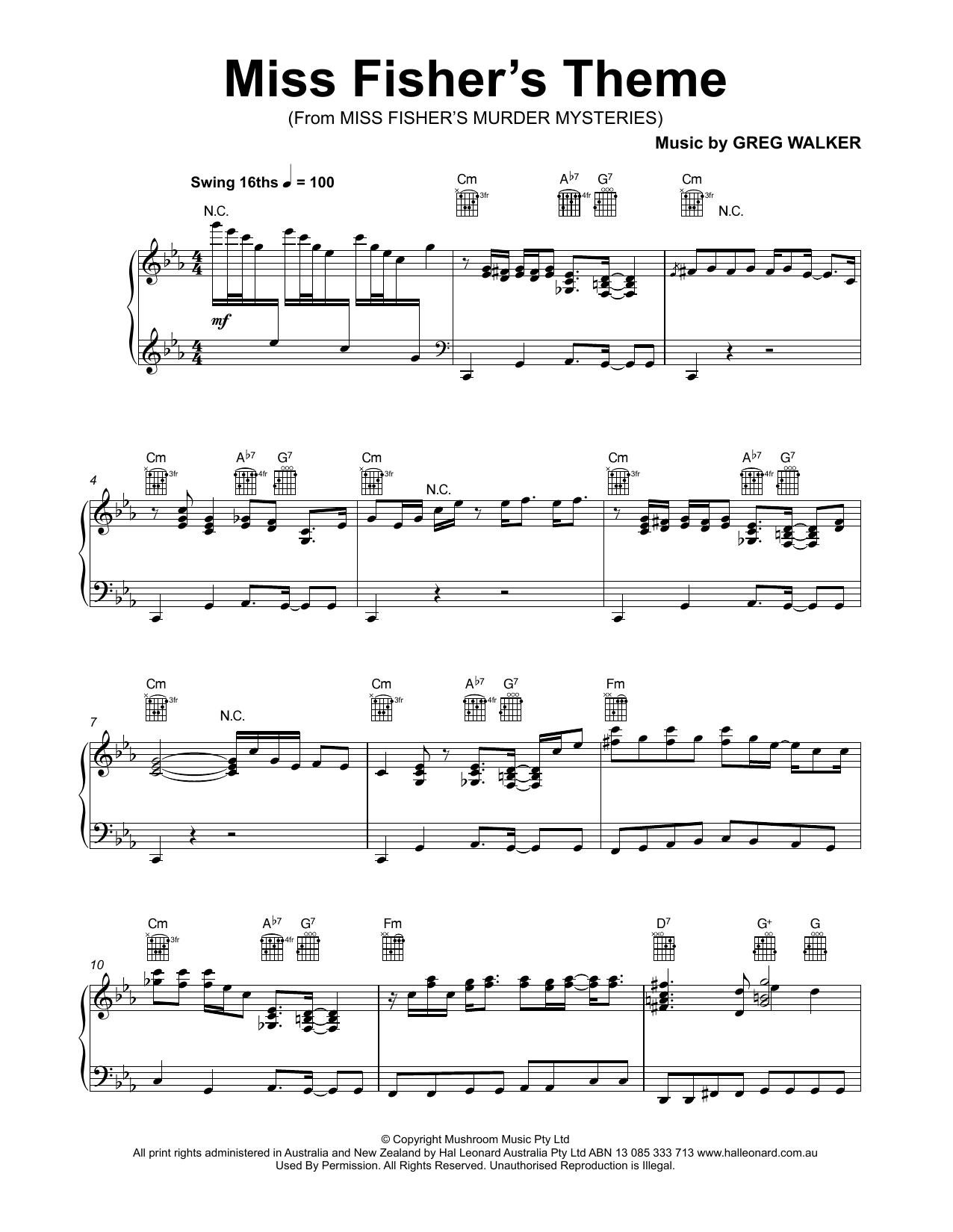 Greg Walker Miss Fisher's Theme (from Miss Fisher's Murder Mysteries) Sheet Music