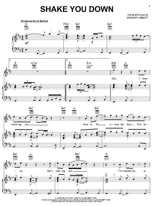 Gregory Abbott Shake You Down Sheet Music