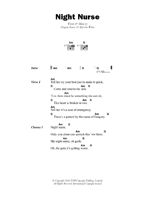 Gregory Isaacs Night Nurse Sheet Music