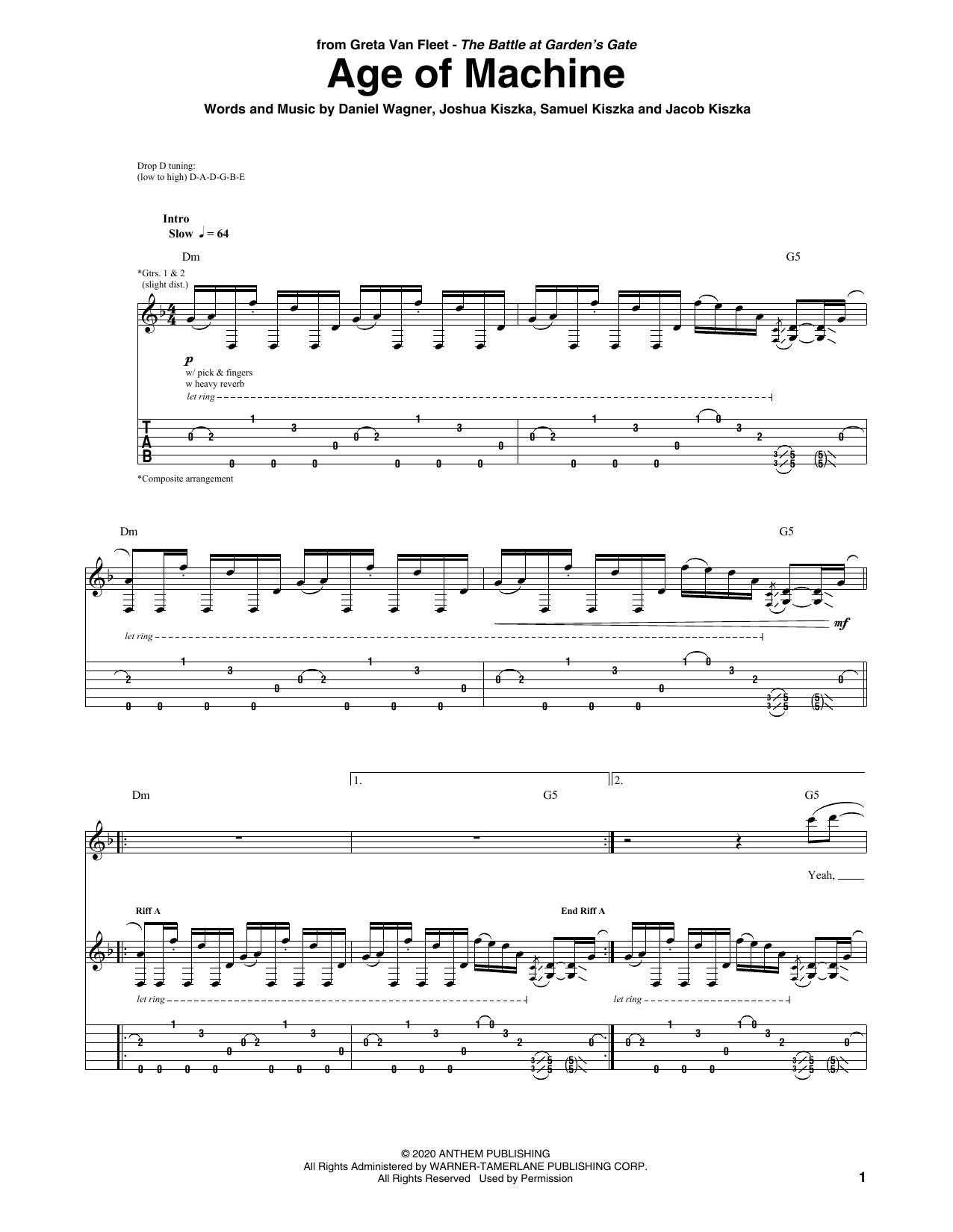 Greta Van Fleet Age Of Machine Sheet Music