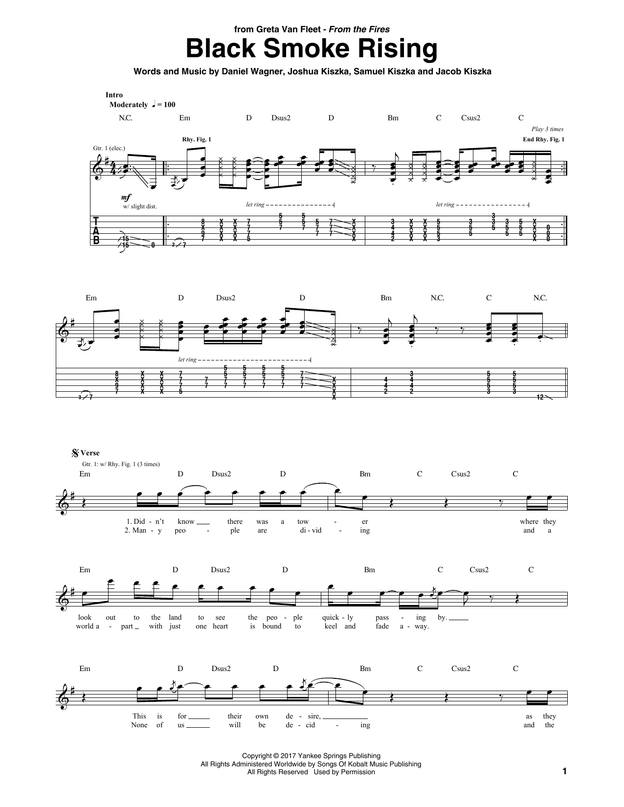 Greta Van Fleet Black Smoke Rising Sheet Music