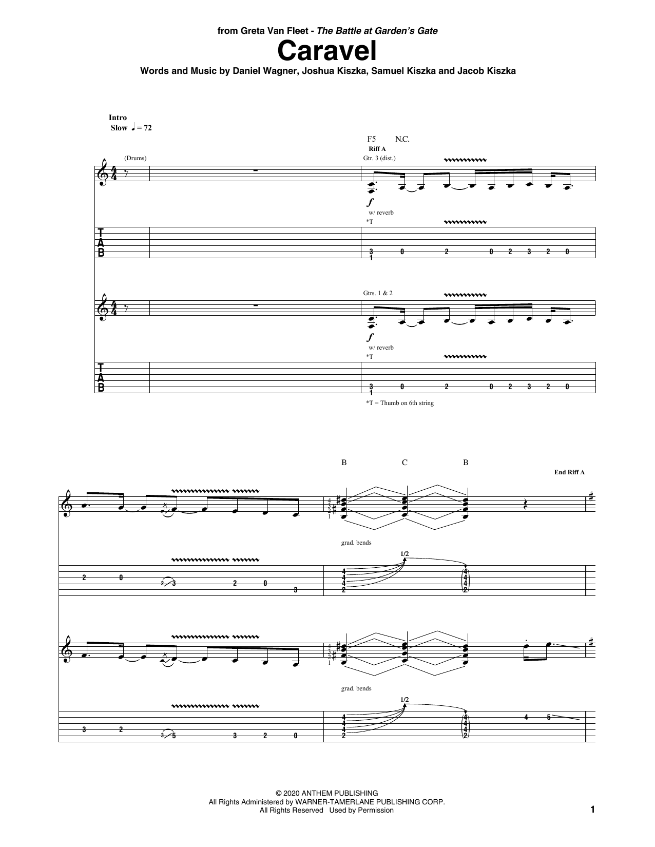 Greta Van Fleet Caravel Sheet Music