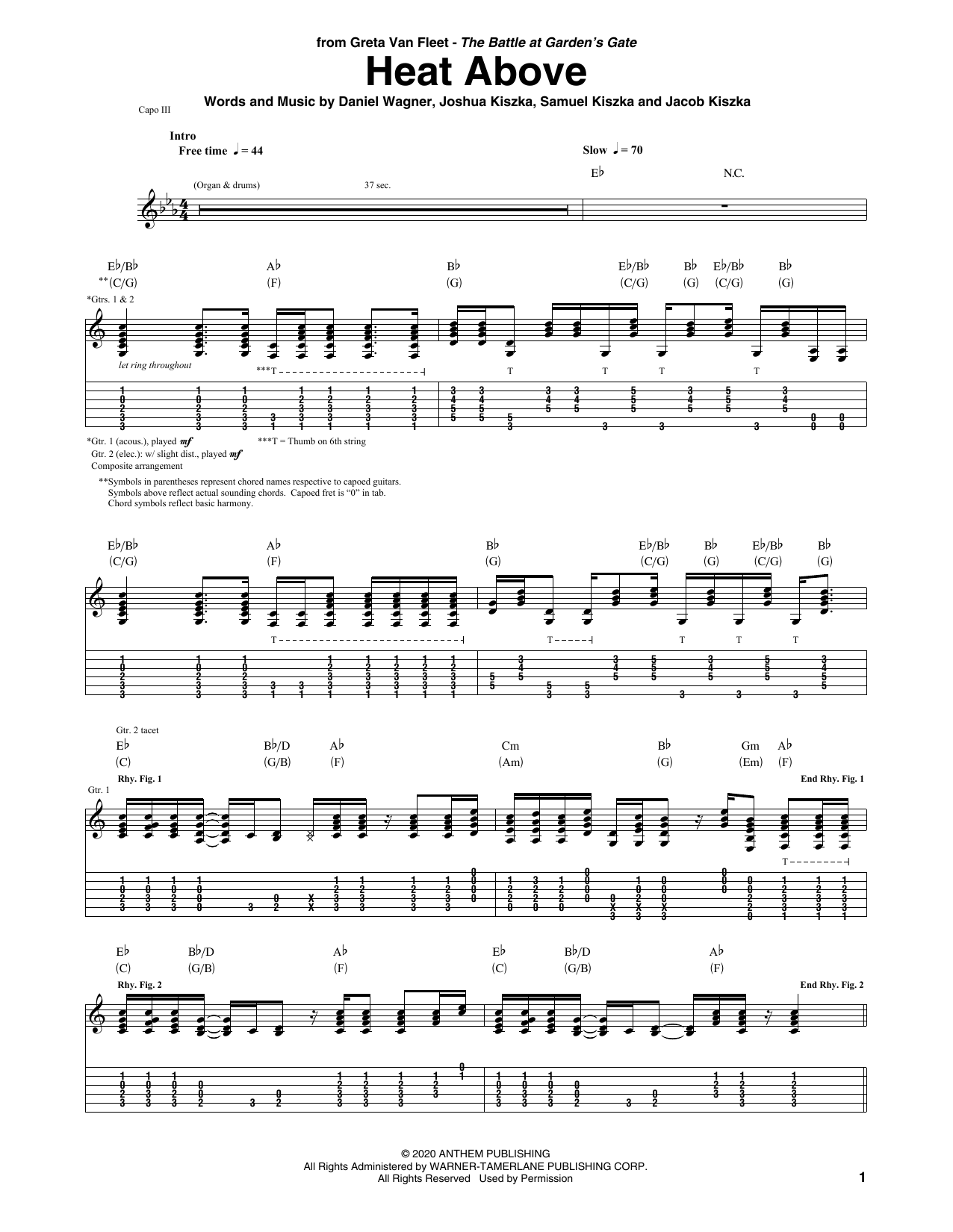 Greta Van Fleet Heat Above Sheet Music