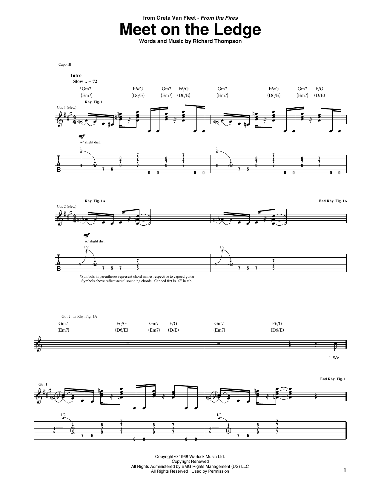 Greta Van Fleet Meet On The Ledge Sheet Music