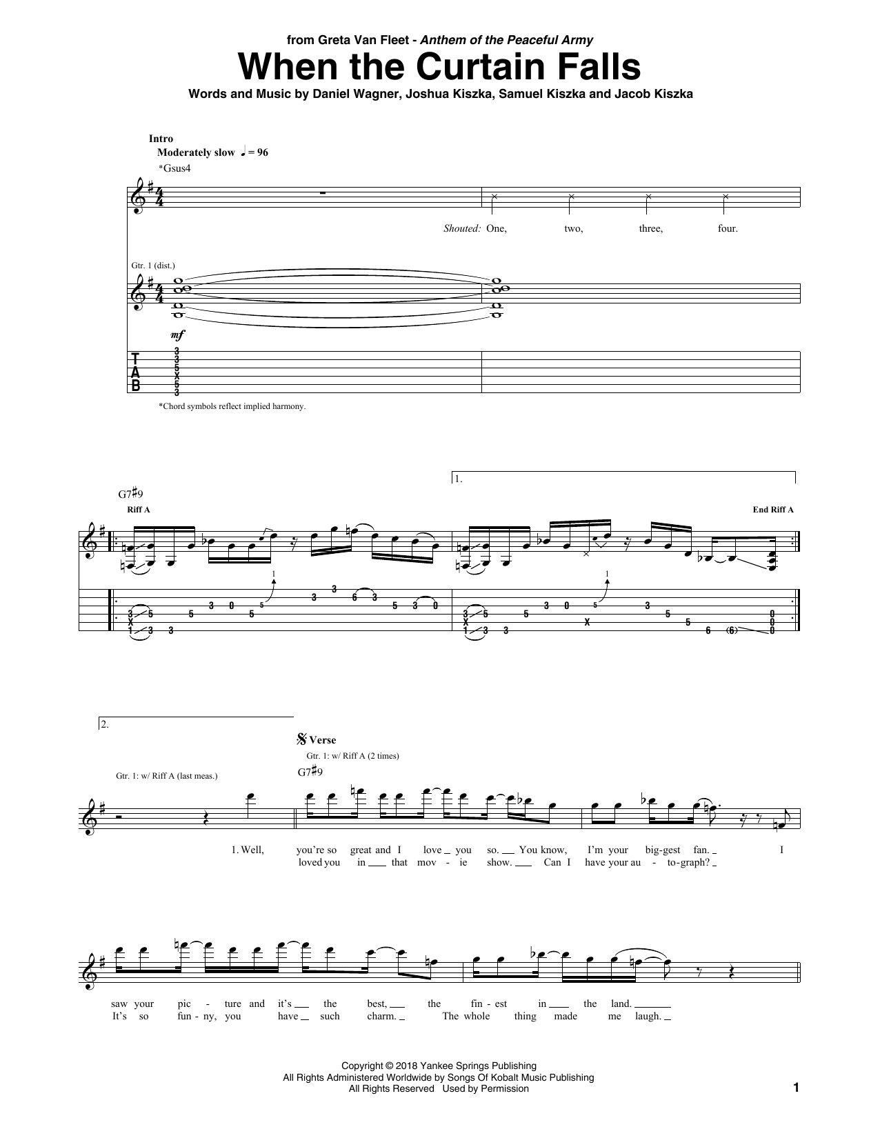 Greta Van Fleet When The Curtain Falls Sheet Music