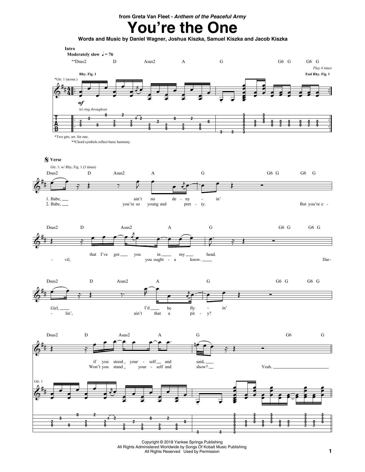 Greta Van Fleet You're The One Sheet Music