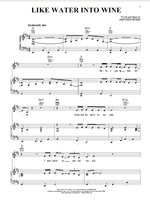Gretchen Peters Like Water Into Wine Sheet Music