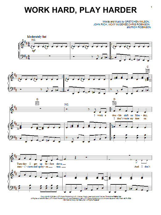 Gretchen Wilson Work Hard, Play Harder Sheet Music