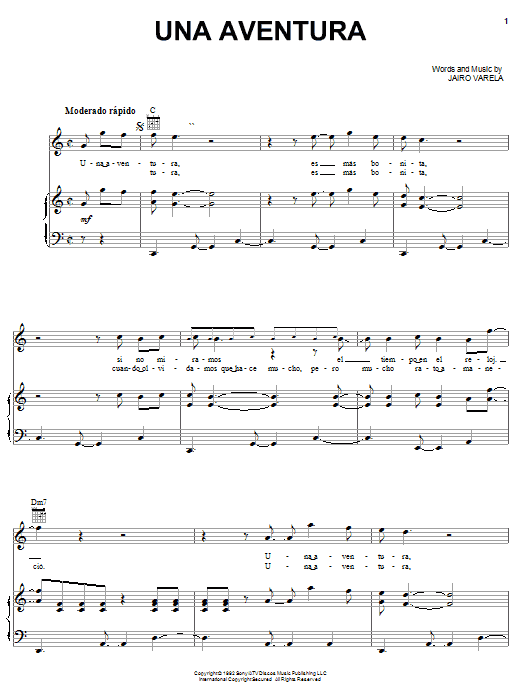 Grupo Niche Una Aventura Sheet Music