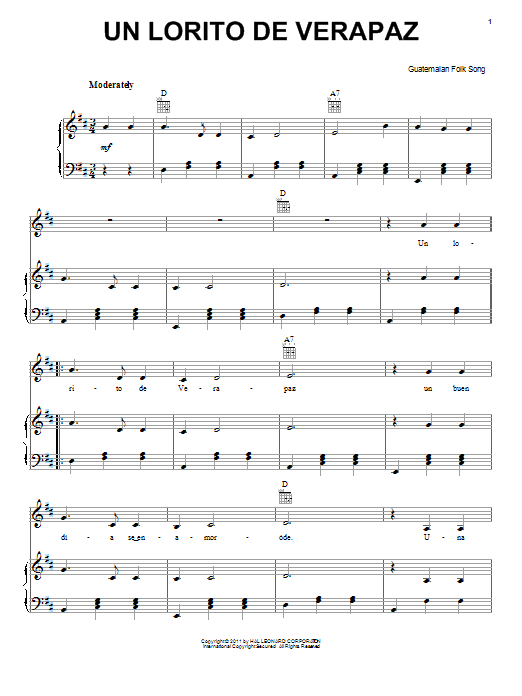 Guatemalan Folk Song Un Lorito De Verapaz Sheet Music