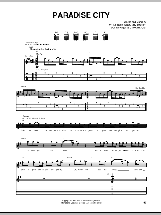 Guns N' Roses Paradise City (live version) Sheet Music
