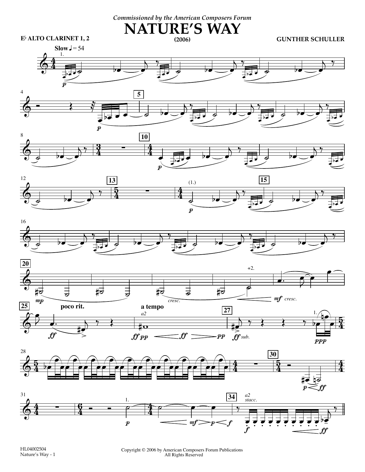 Gunther Schuller Nature's Way - Eb Alto Clarinet 1,2 Sheet Music