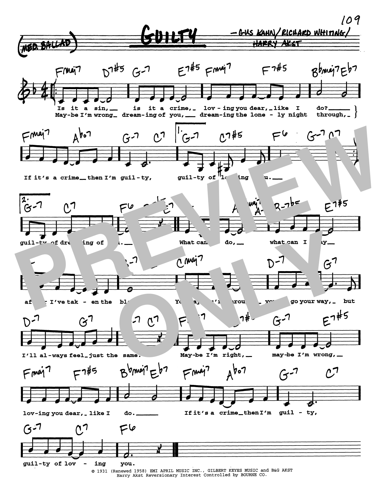 Gus Kahn Guilty (Low Voice) Sheet Music