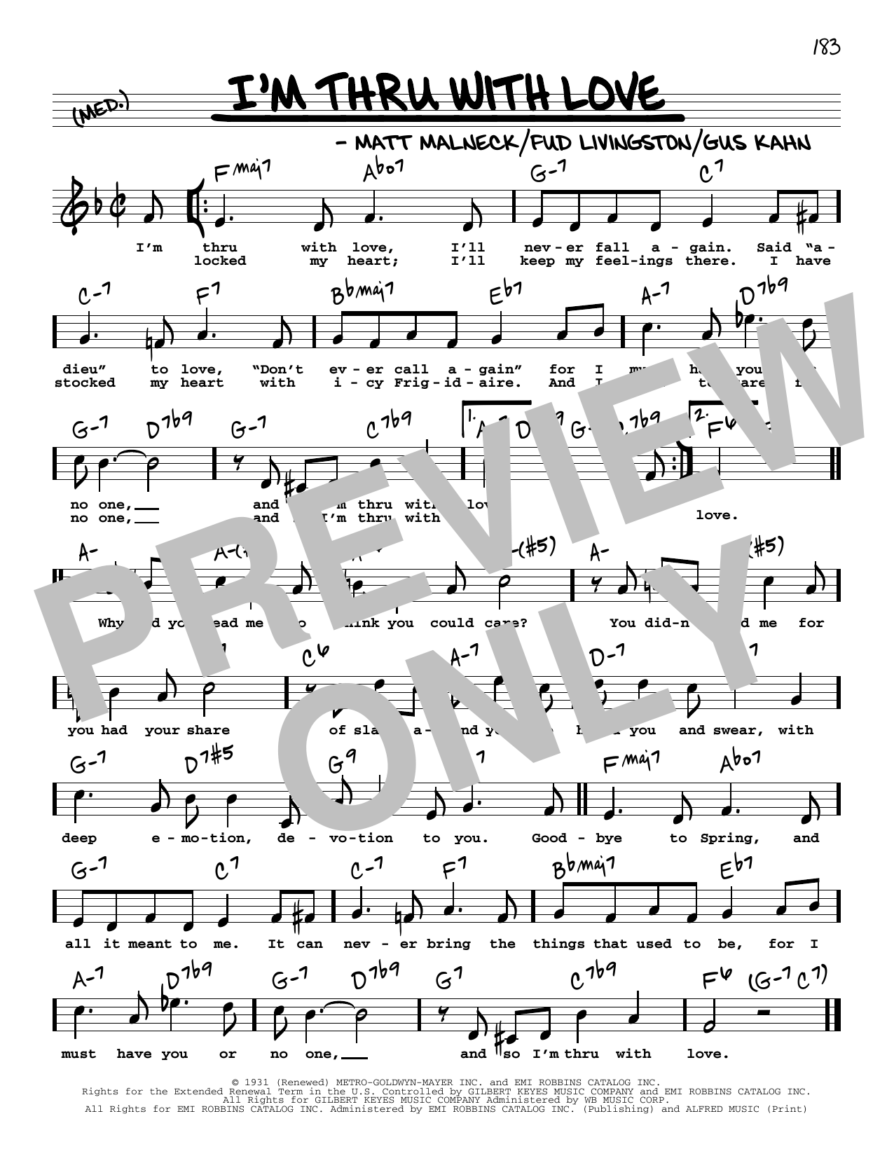 Gus Kahn I'm Thru With Love (High Voice) Sheet Music