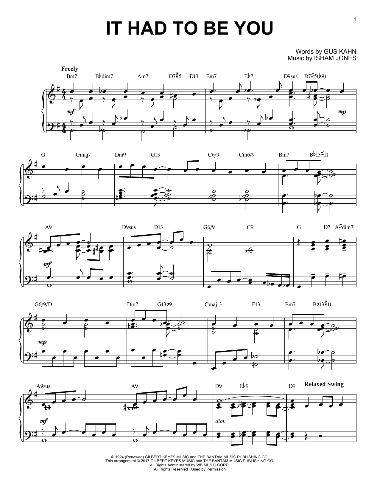 Gus Kahn It Had To Be You [Jazz version] Sheet Music