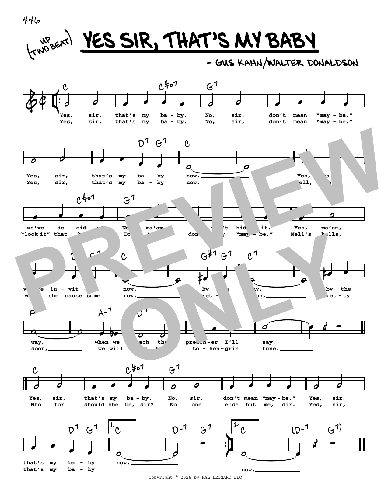 Gus Kahn Yes Sir, That's My Baby (High Voice) Sheet Music