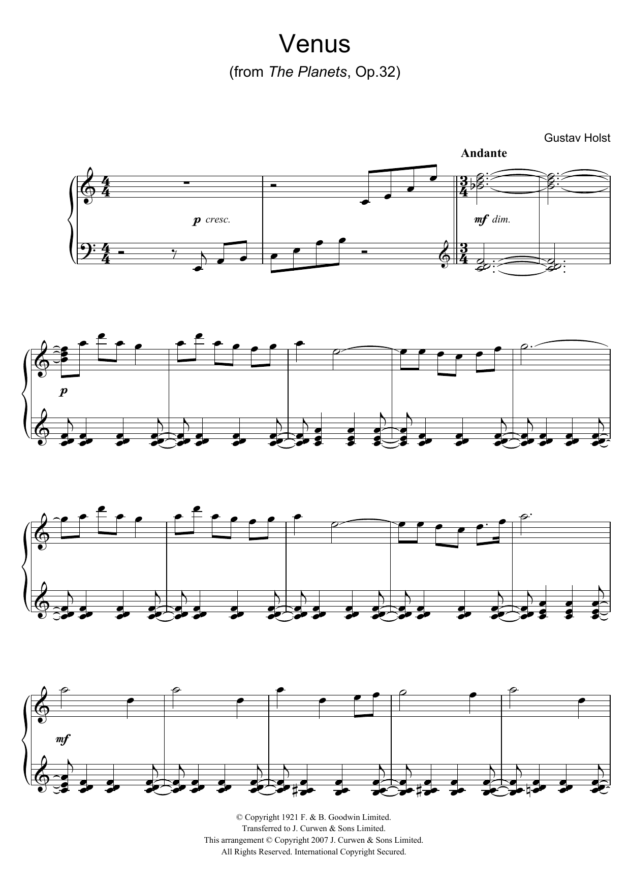Gustav Holst Venus (from The Planets Op.32) Sheet Music