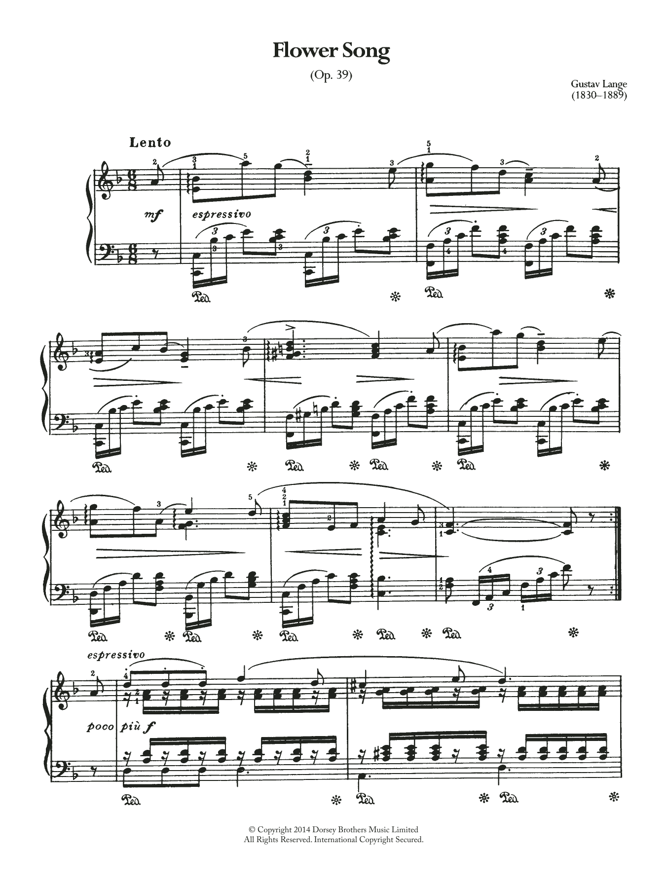 Gustav Lange Flower Song Op.39 Sheet Music