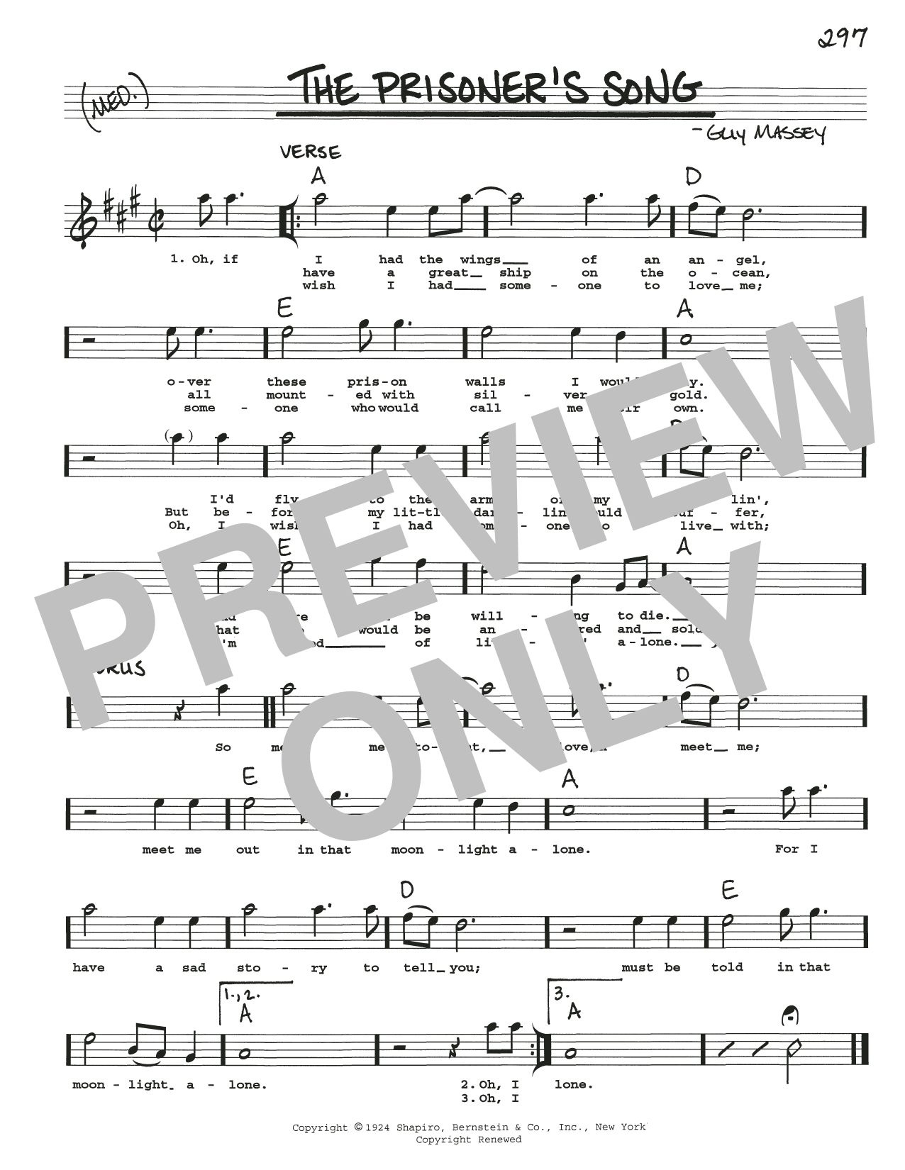 Guy Massey The Prisoner's Song Sheet Music
