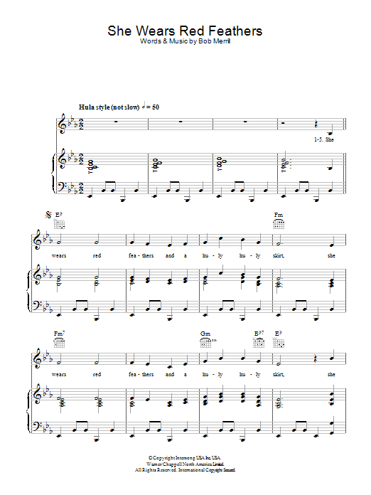 Guy Mitchell She Wears Red Feathers Sheet Music