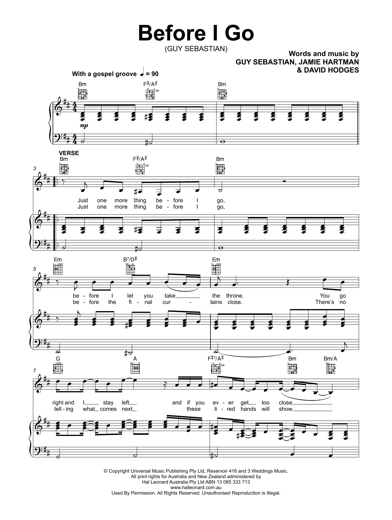 Guy Sebastian Before I Go Sheet Music