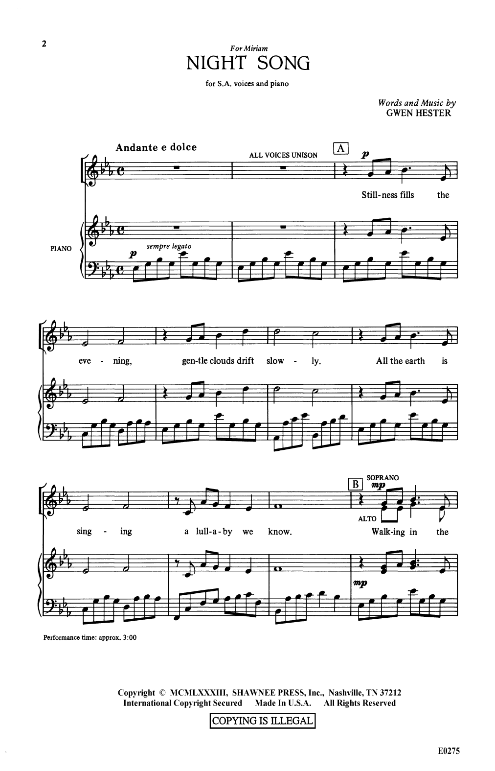 Gwen Hester Night Song Sheet Music