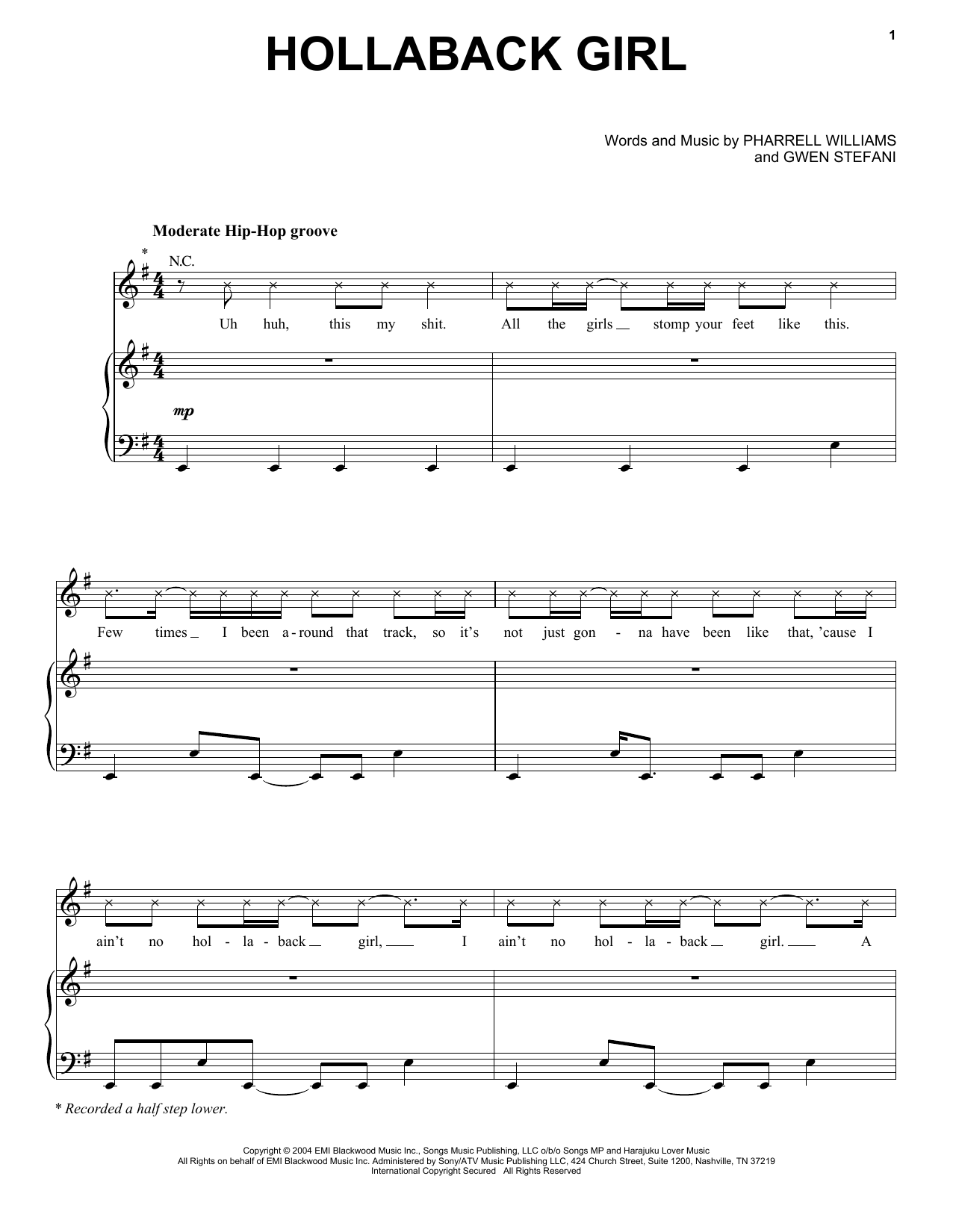 Gwen Stefani Hollaback Girl Sheet Music