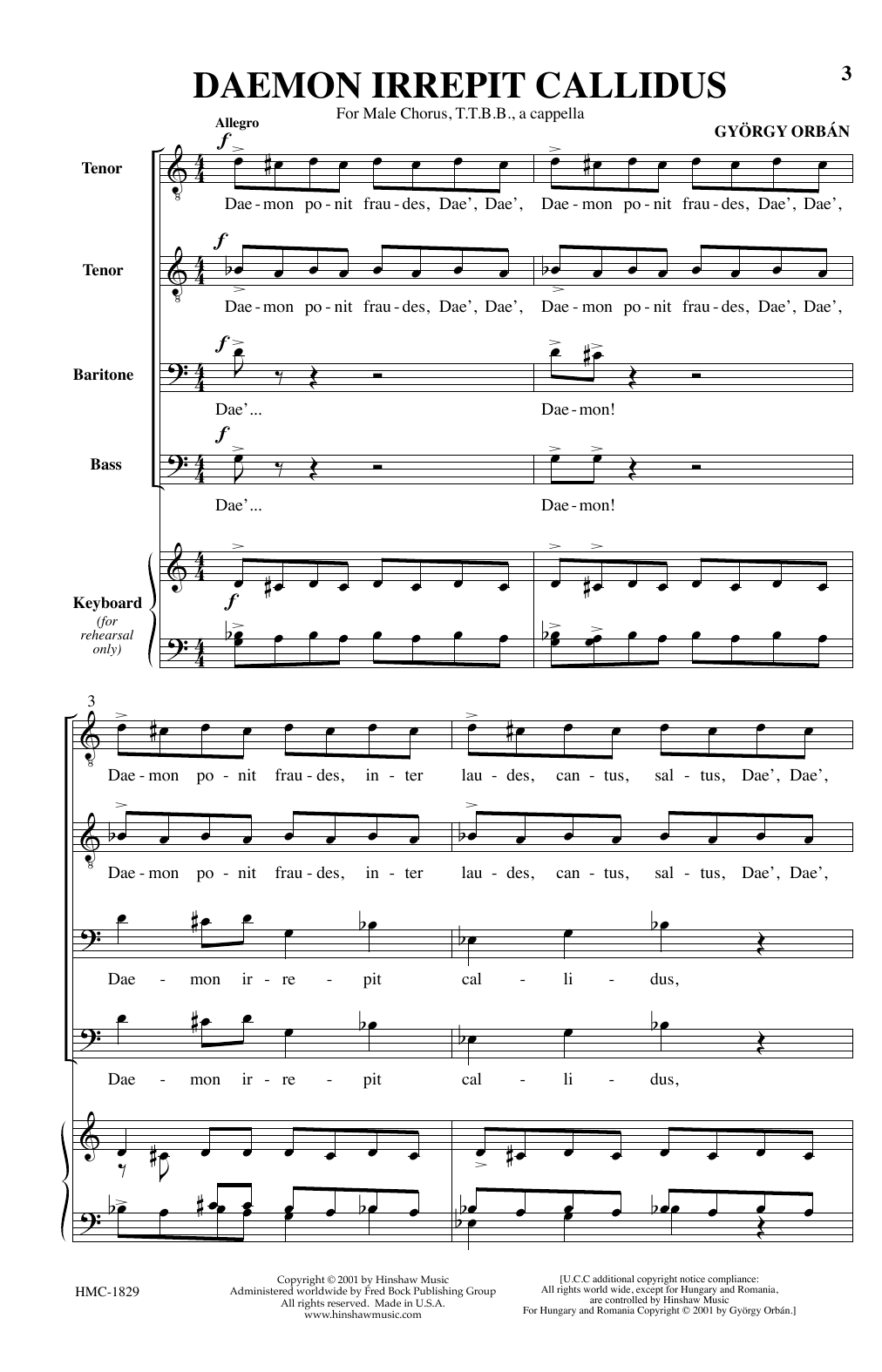 Gyorgy Orban Daemon Irrepit Callidus Sheet Music