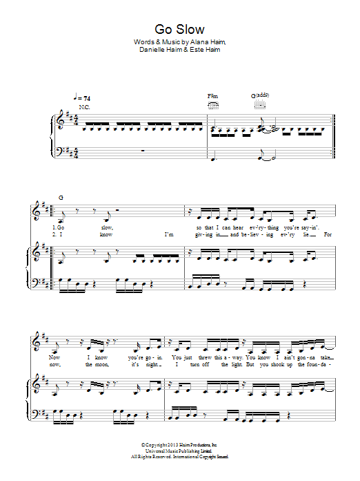 Haim Go Slow Sheet Music