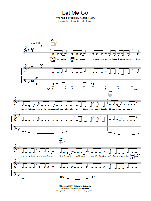 Haim Let Me Go Sheet Music