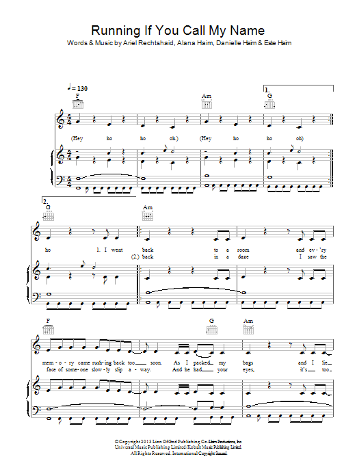 Haim Running If You Call My Name Sheet Music