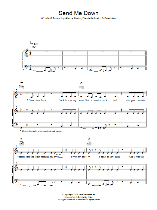Haim Send Me Down Sheet Music