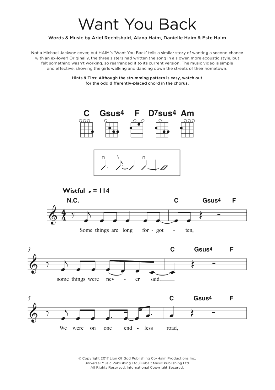 Haim Want You Back Sheet Music