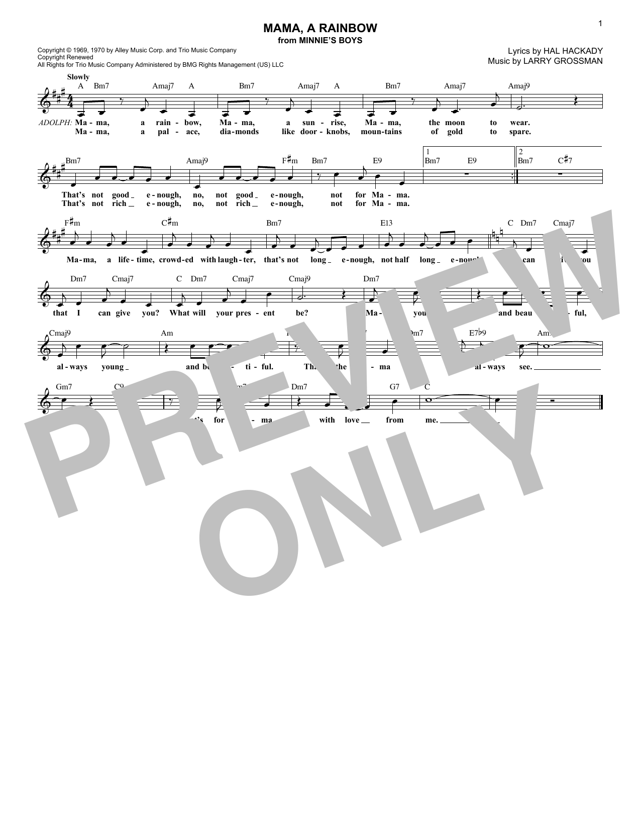 Hal Hackady Mama, A Rainbow (from Minnie's Boys) Sheet Music