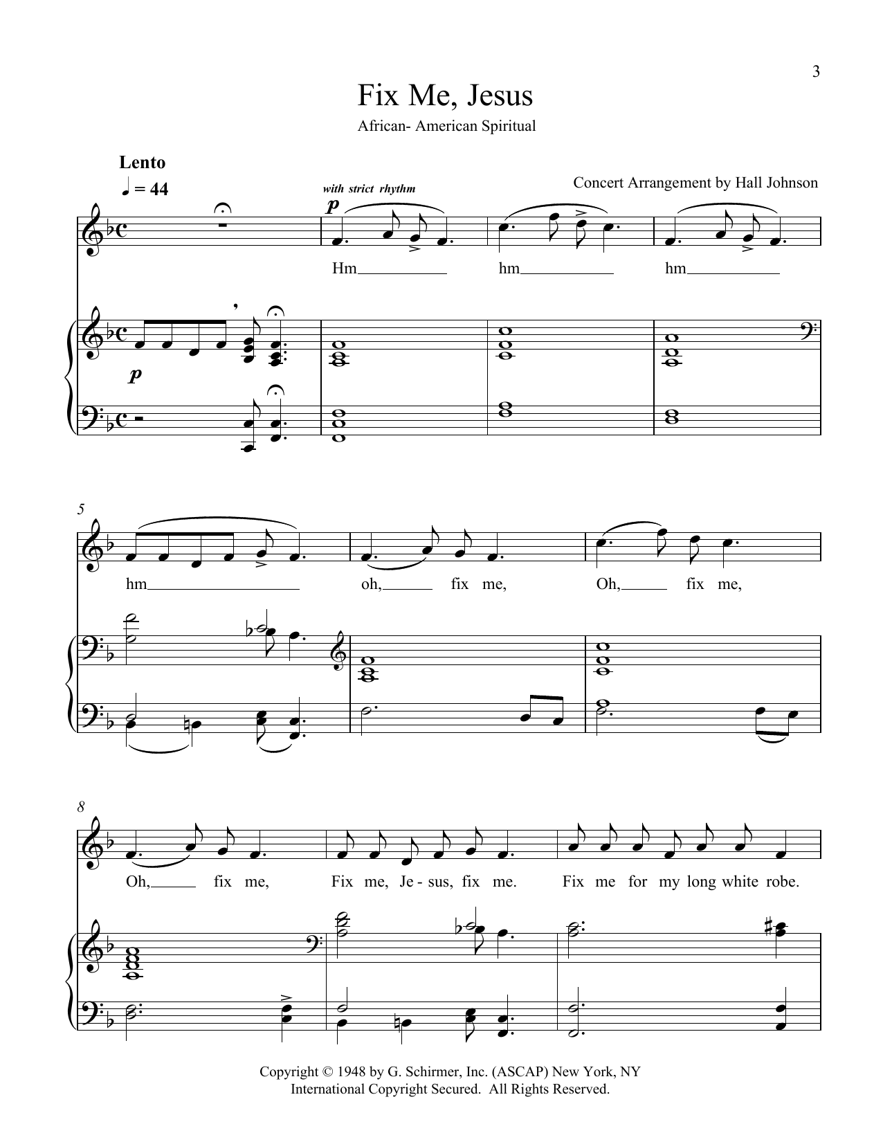 Hall Johnson Fix Me, Jesus (F) Sheet Music