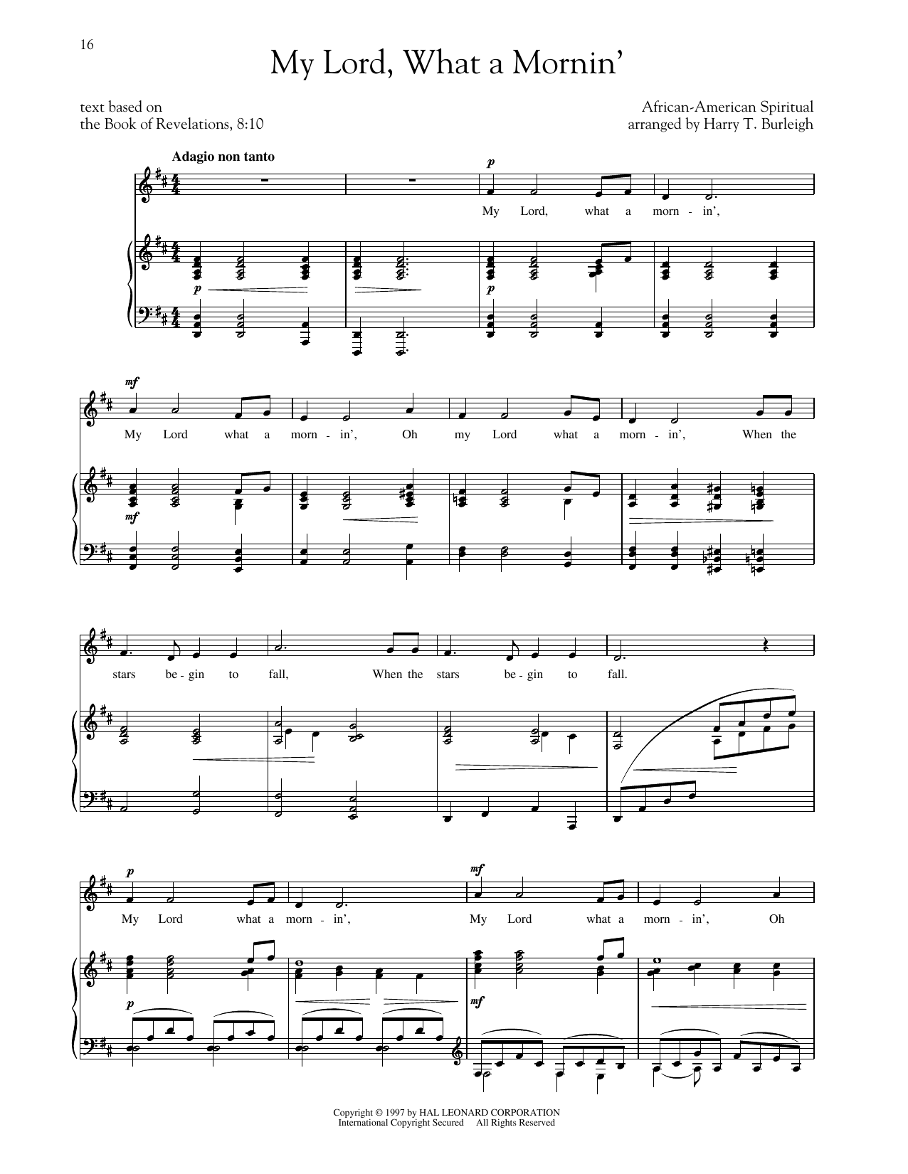 Hall Johnson My Lord, What A Morning (arr. Richard Walters) (High Voice) Sheet Music